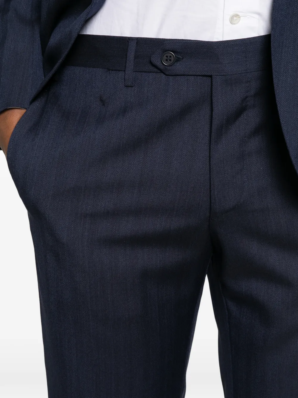 Canali Wollen pak met visgraat-patroon Blauw