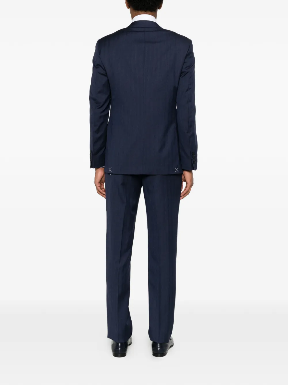 Canali Wollen pak met visgraat-patroon Blauw