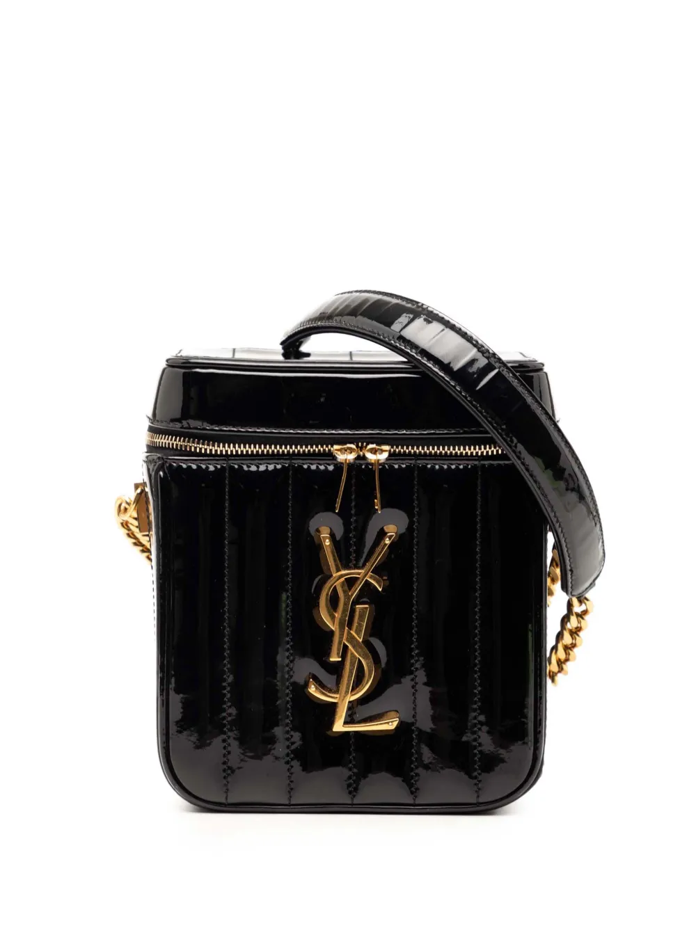 Saint Laurent Pre-Owned 2019 Matelasse Patent Monogram Vicky vanity bag - Schwarz