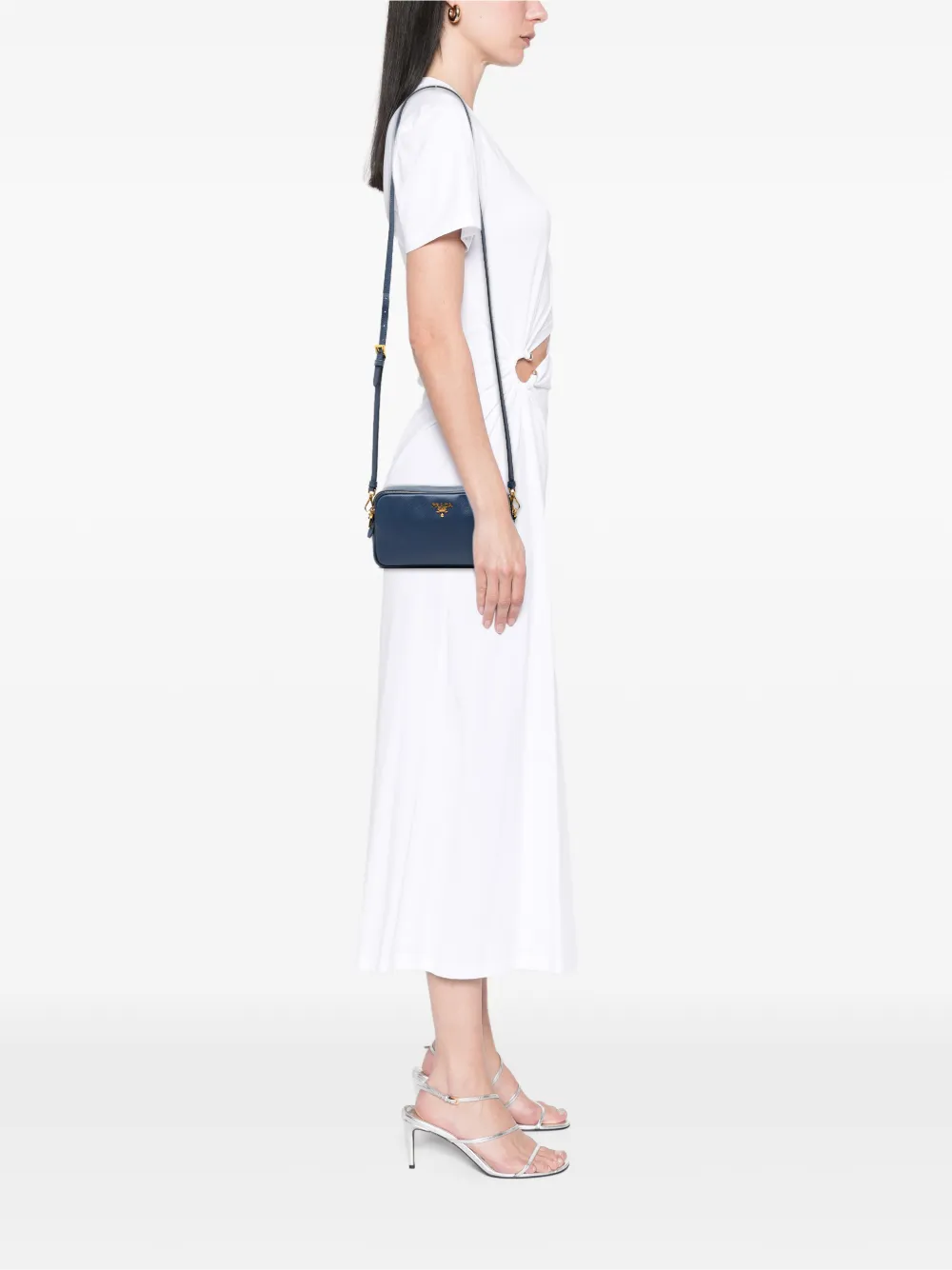  Prada Pre-owned Mini Sac à Bandoulière En Cuir Saffiano à Double Fermeture Zippée (2010-2026) - Bleu 