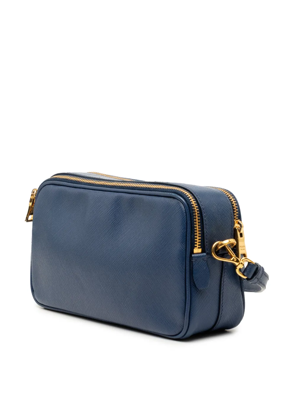  Prada Pre-owned Mini Sac à Bandoulière En Cuir Saffiano à Double Fermeture Zippée (2010-2026) - Bleu 