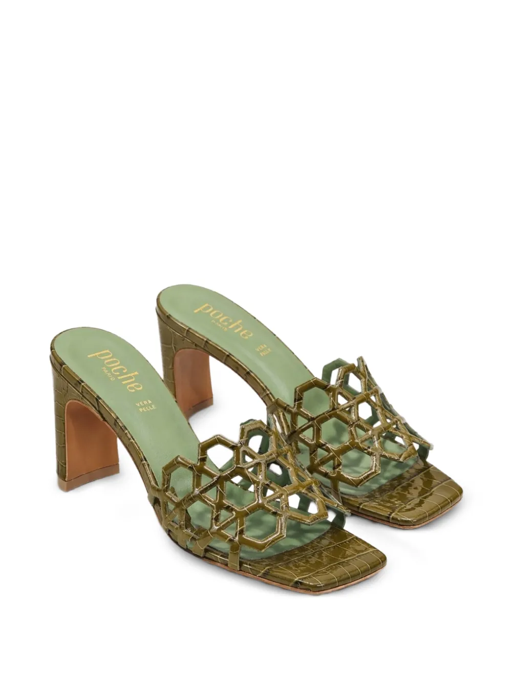 Poche Paris Sandalen met krokodillen-reliëf Groen