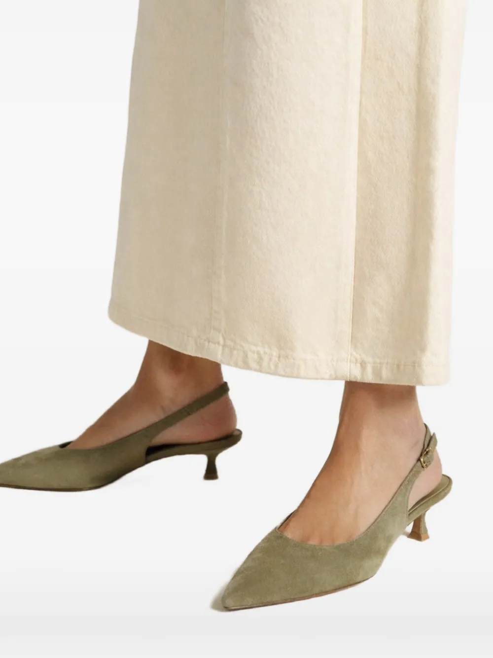 Poche Paris Slingback pumps met puntige neus Groen