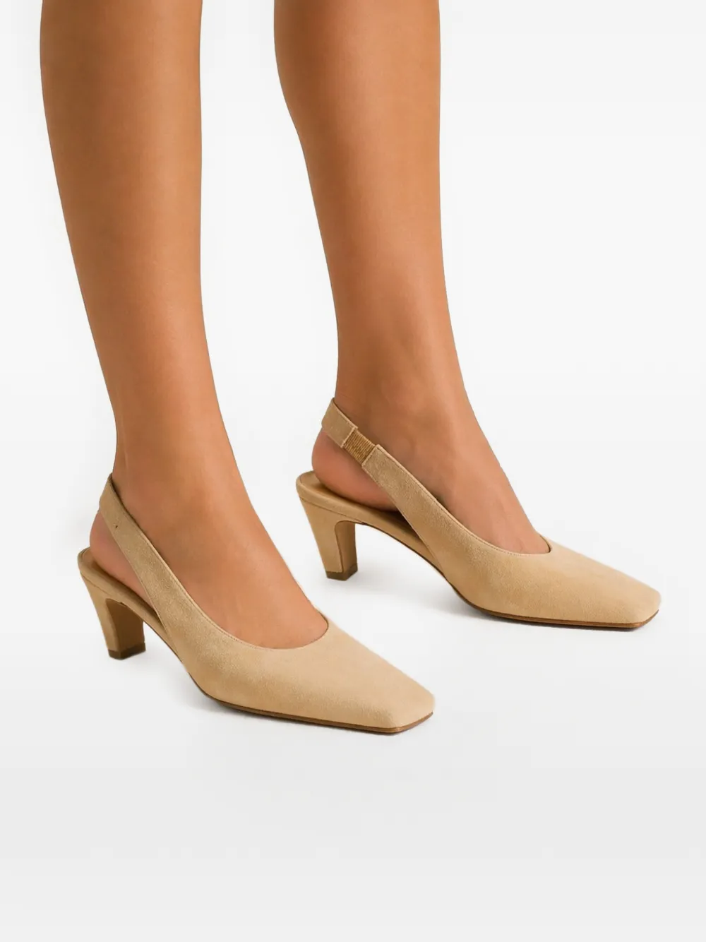 Poche Paris Slingback pumps met vierkante neus Beige