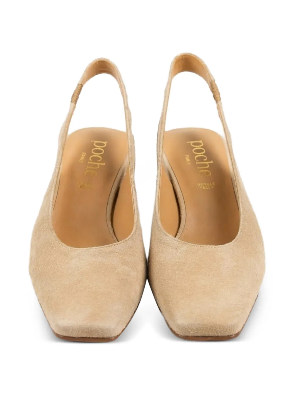 Poche Paris Slingback pumps met vierkante neus Beige