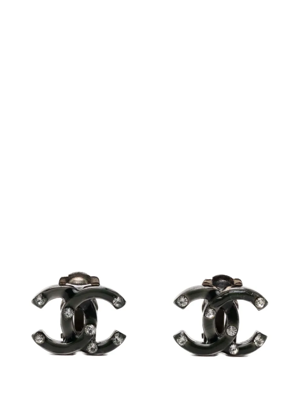 CHANEL Pre-Owned 2003 CC Brass Strass Lacquered Clip On Earrings costume earrings - Nero