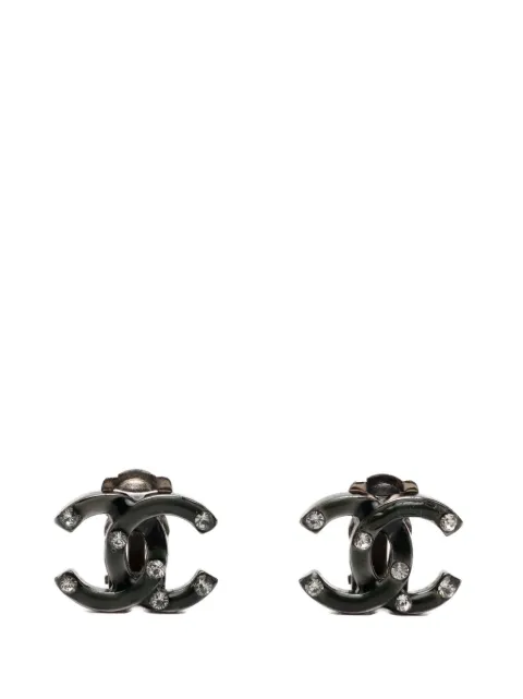 CHANEL Pre-Owned 2003 CC Brass Strass Lacquered Clip On Earrings costume earrings