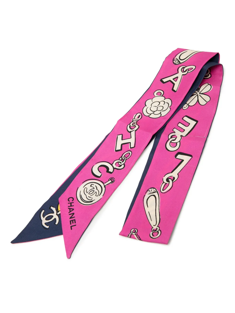 CHANEL Pre-Owned 2000-2010 Coco Charms Print Silk Slim Bandeau Scarf scarves - Blu