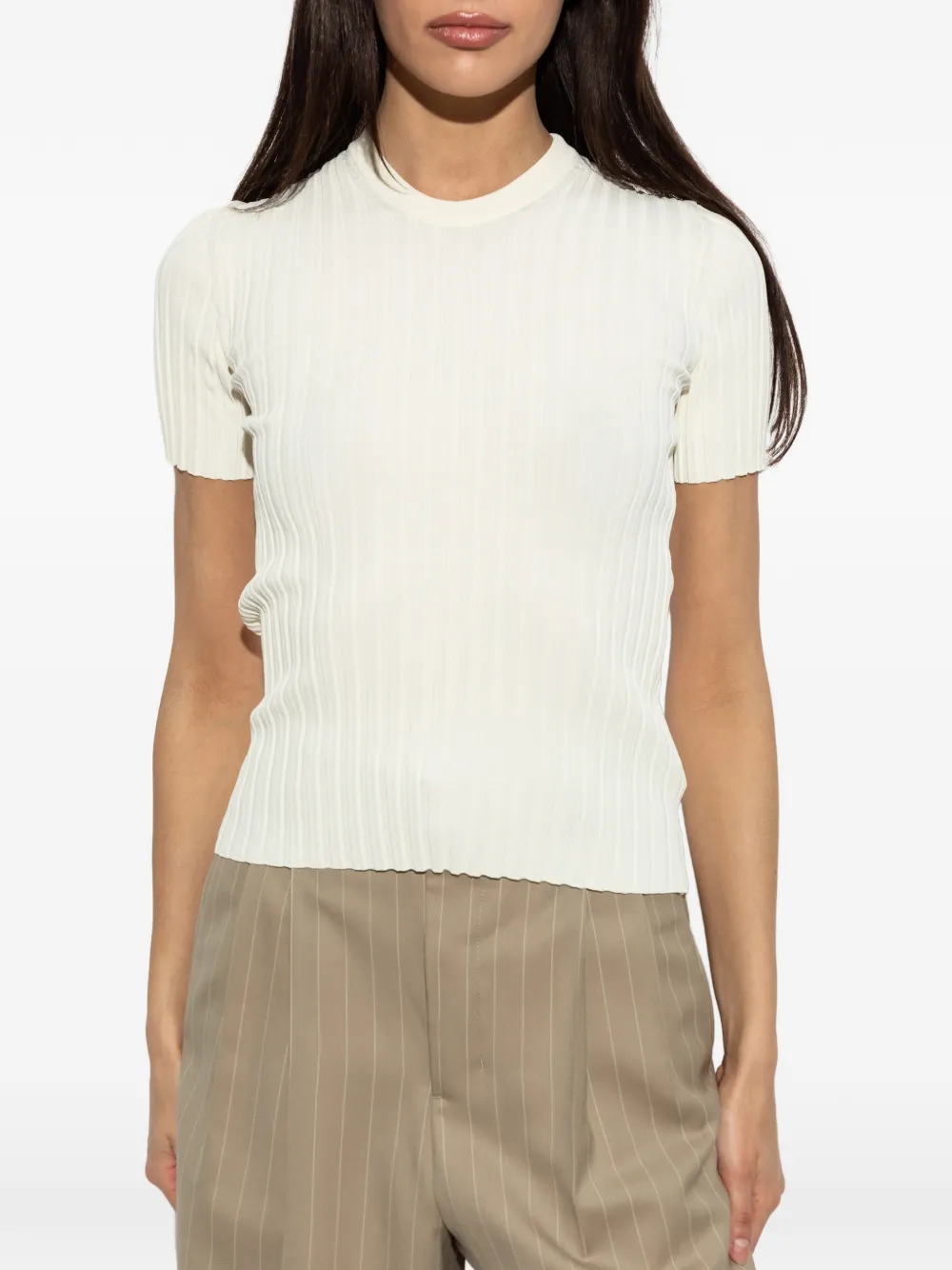 AMI Paris Ribgebreid T-shirt Beige