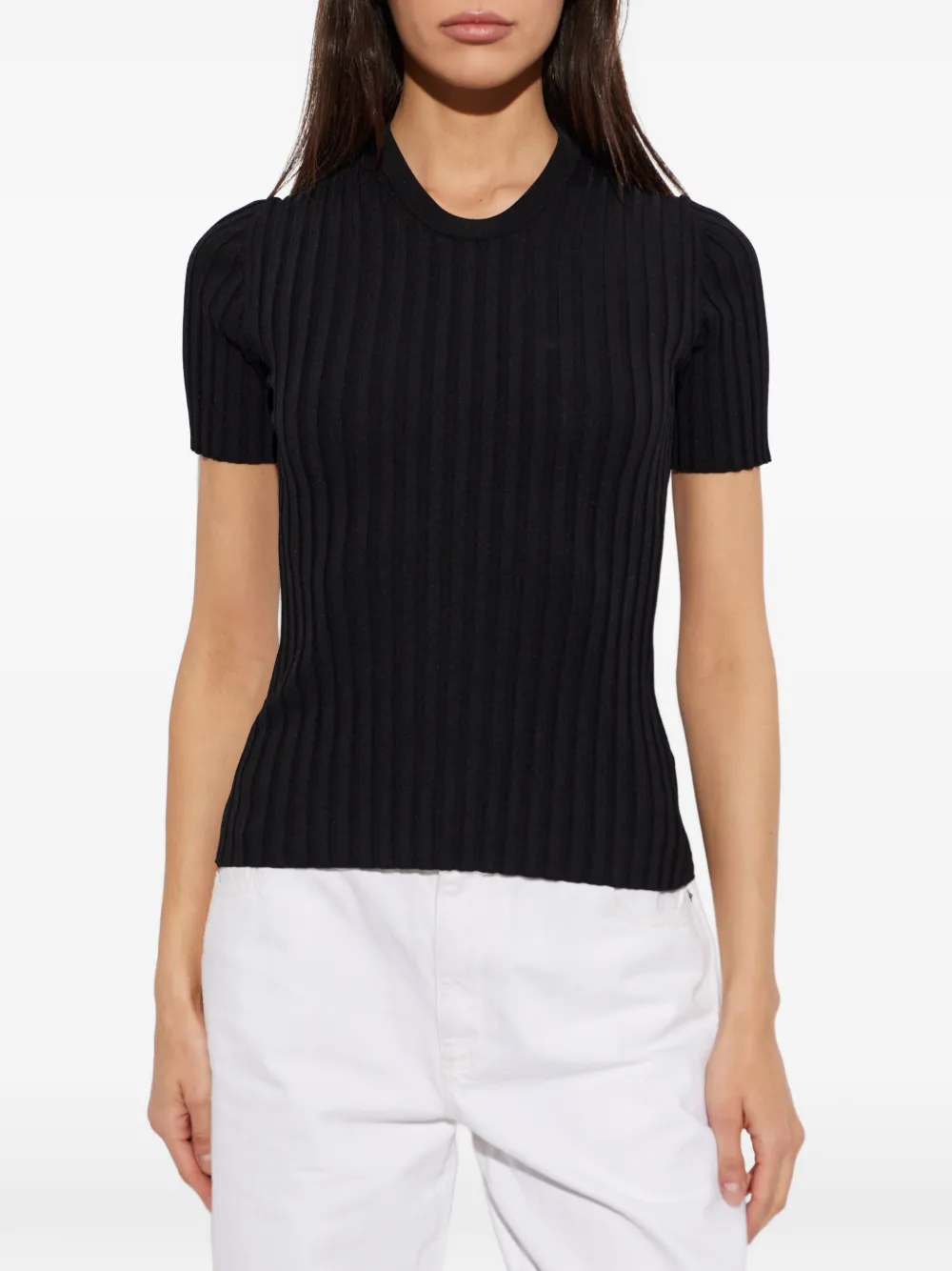 AMI Paris Ribgebreid T-shirt Zwart