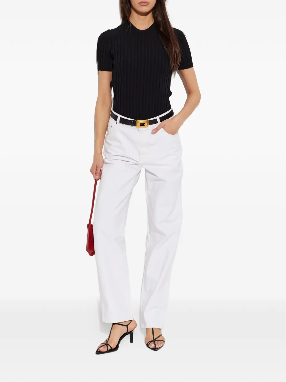 AMI Paris Ribgebreid T-shirt Zwart