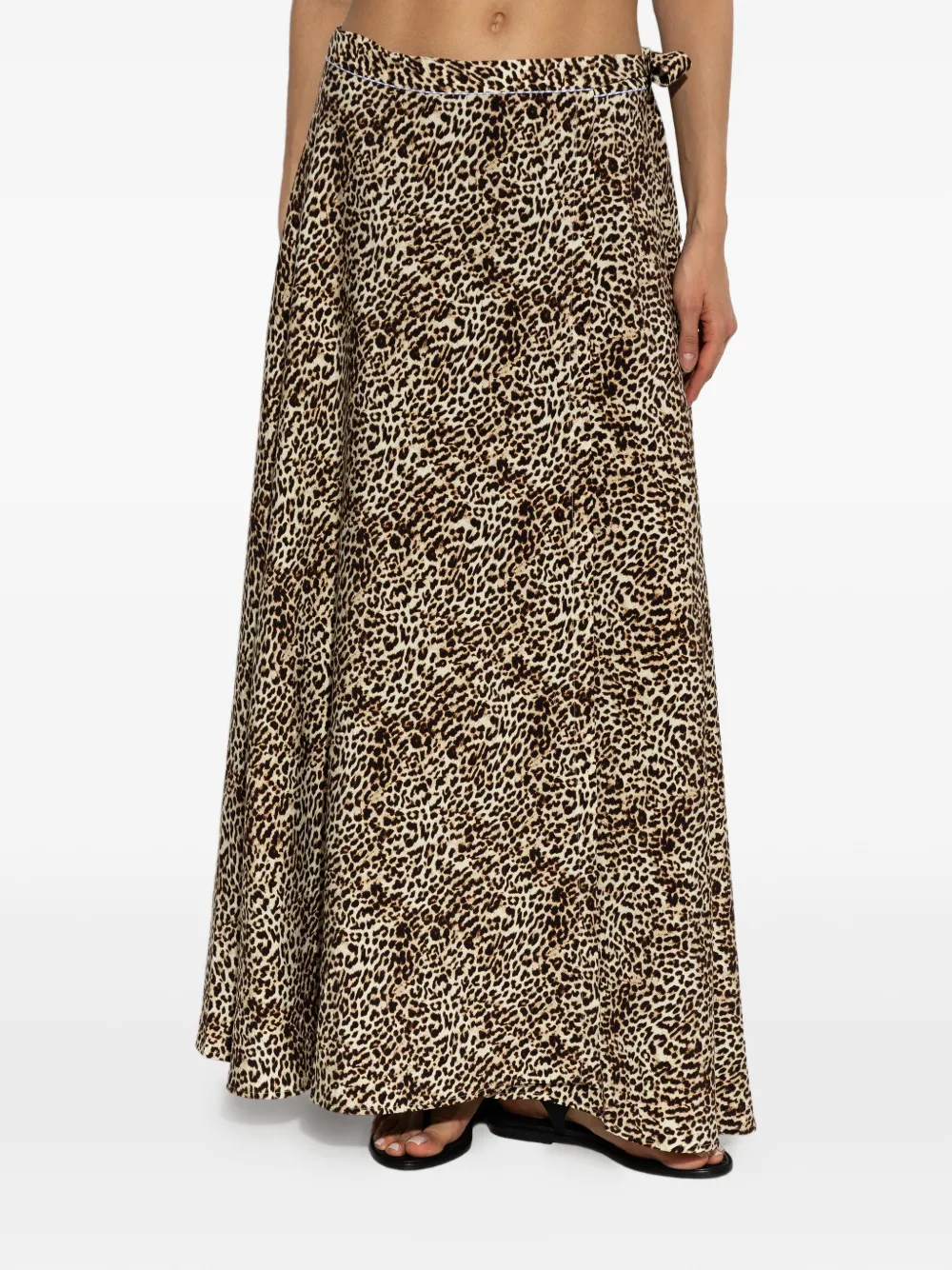 MUNTHE Ubba maxi-wikkelrok met luipaardprint Beige