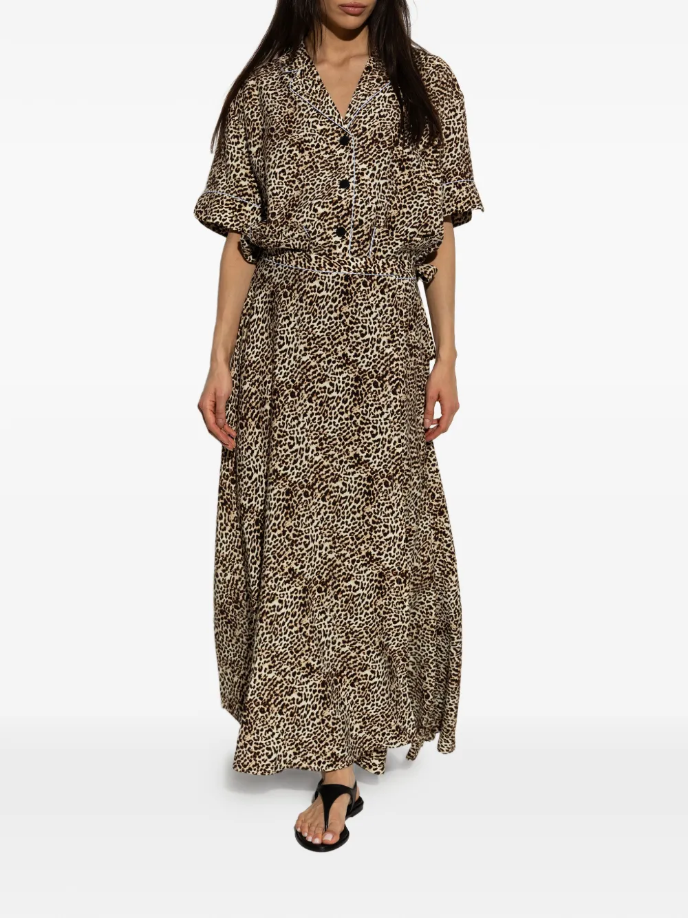 MUNTHE Ubba maxi-wikkelrok met luipaardprint Beige