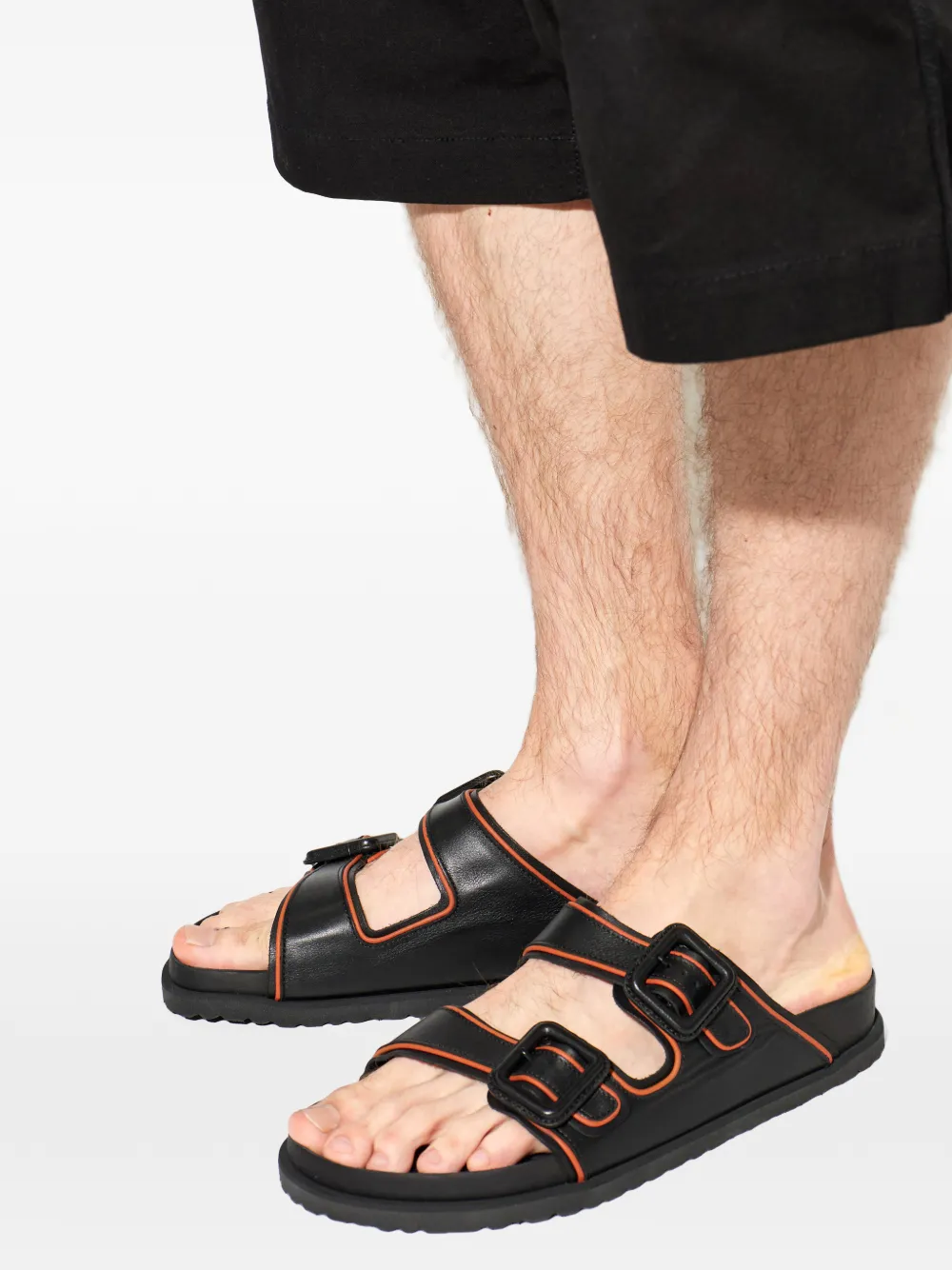 BIRKENSTOCK 1774 Arizona leren slippers met gespsluiting Zwart