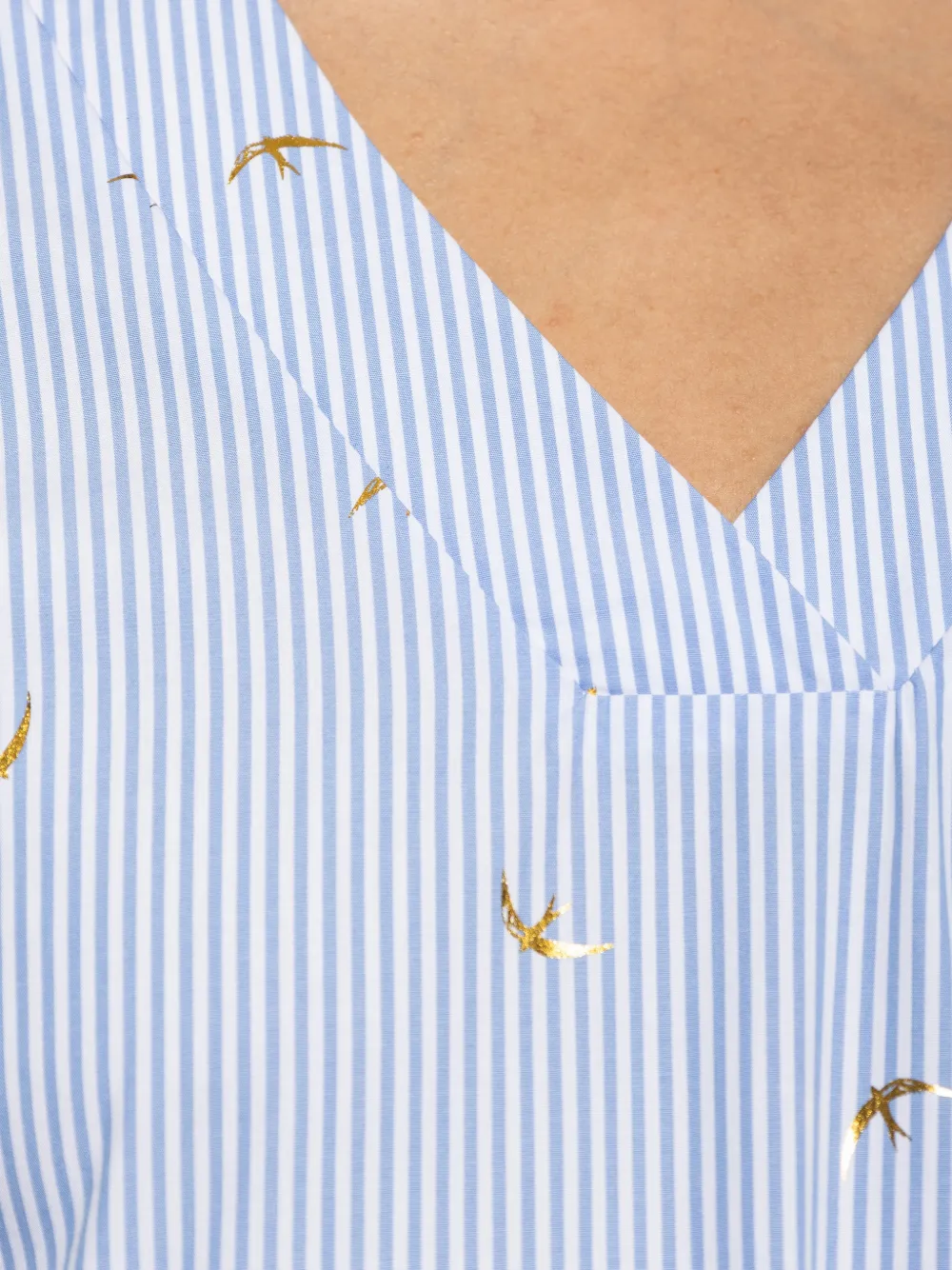MUNTHE Byrus gestreepte midi-jurk met vogelprint Blauw