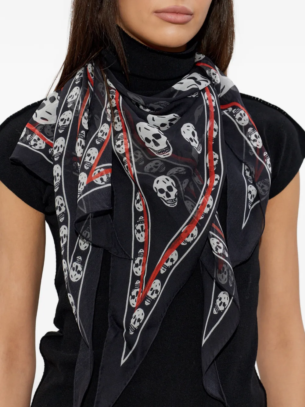 Alexander McQueen Asymmetrische sjaal met doodskopprint Zwart