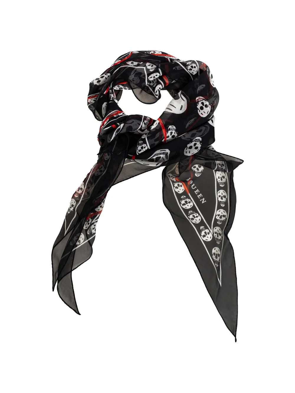Alexander Mcqueen Printed Silk Scarf In Black
