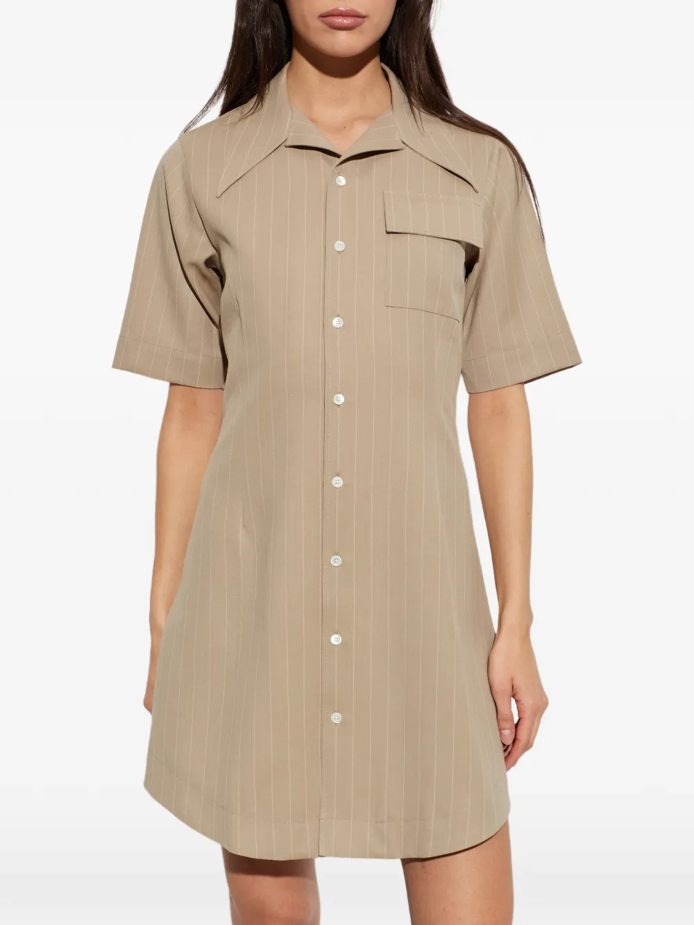 AMI Paris Wollen jurk met krijtstreep Beige