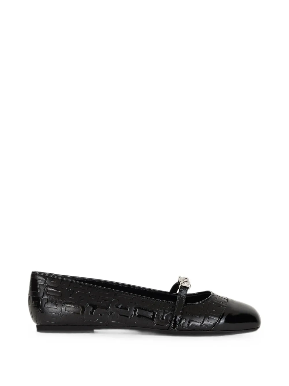 GCDS monogram-embossed logo-plaque ballet flats - Black