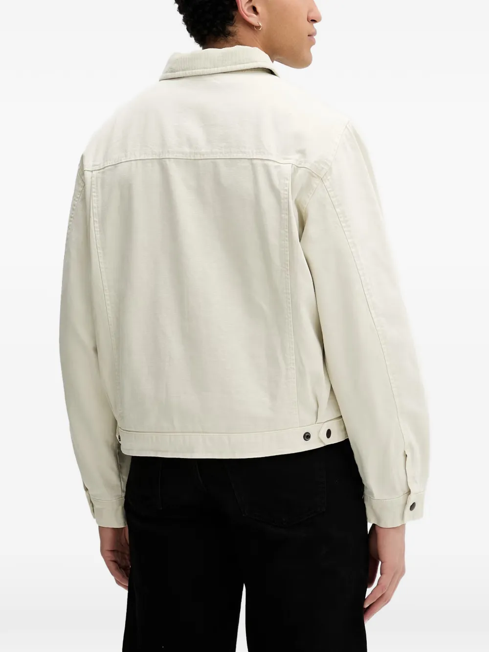 AllSaints Ruimvallend jack met ribfluwelen kraag en logo-patch Beige