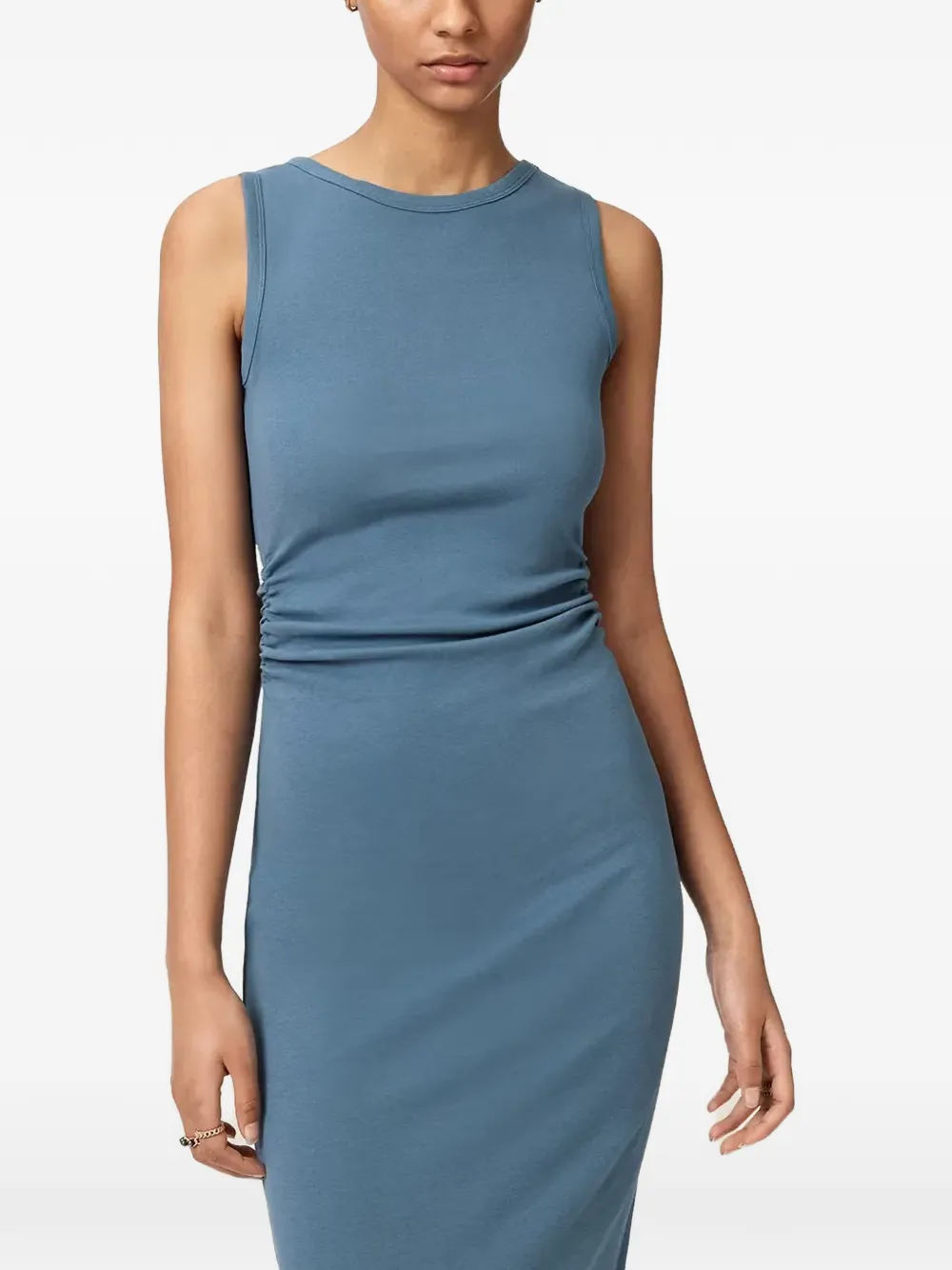 AllSaints boat neck ruched slim fit sleeveless dress - Blu