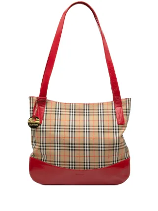 Burberry 未使用　赤　チェック　トートバッグ Burberry Pre-Owned 2000-2026 ヘイマーケット チェック キャンバス