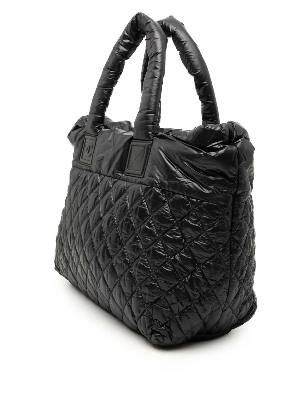 Chanel Pre-owned 2012 Medium Quilted Nylon Reversible Coco Cocoon Tote Bag in Black, view 3
