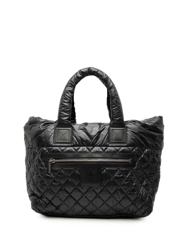 Chanel Pre-owned 2012 Medium Quilted Nylon Reversible Coco Cocoon Tote Bag in Black