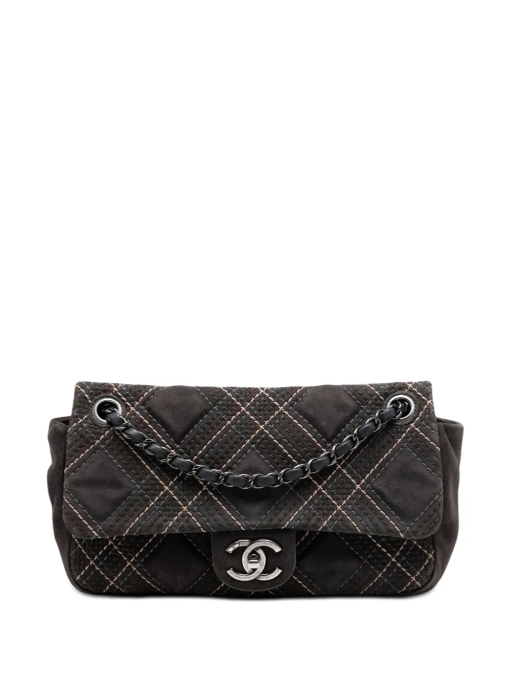 CHANEL Pre-Owned 2013-2014 Paris Edinburgh Medium Stitched Suede Saltire Single Flap shoulder bag - Marrone