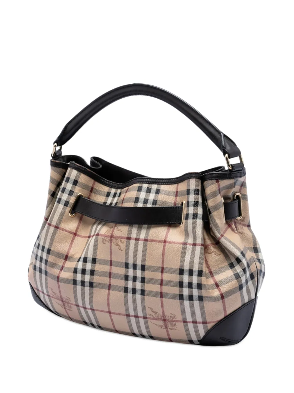  Burberry Pre-owned Sac à Main Willenmore Hobo Médium En Toile Enduite à Motif Haymarket Check (2000-2017) - Tons Neutres 