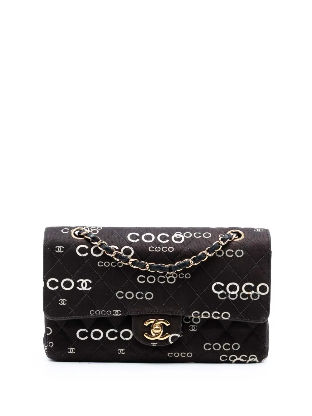 CHANEL Pre-Owned 2002-2003 Medium Classic Canvas Coco Print Double Flap shoulder bag - Marrone