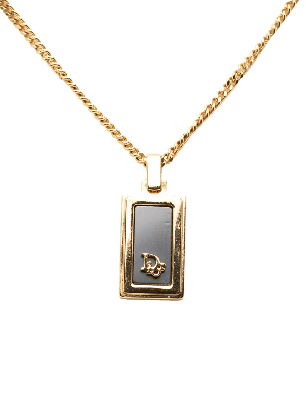 Christian Dior Pre-Owned 1970-1980 Gold Plated Enamel Logo Pendant Necklace costume necklace