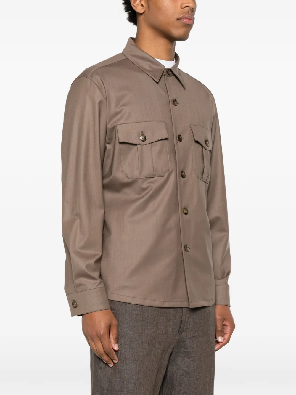 Canali Shirtjack met borstzakken en knopen Bruin