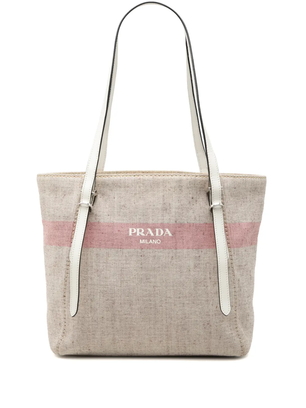 Prada Pre-Owned 2010-2026 Canvas Logo Stripe Shopper tote bag - Toni neutri
