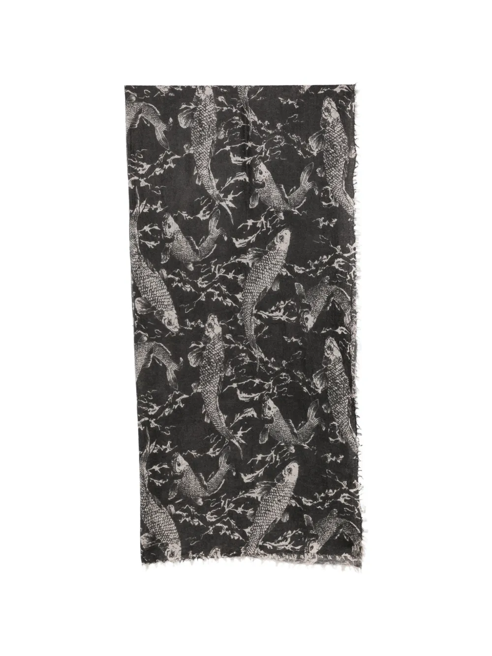 MOULETA fish-print frayed scarf - Nero