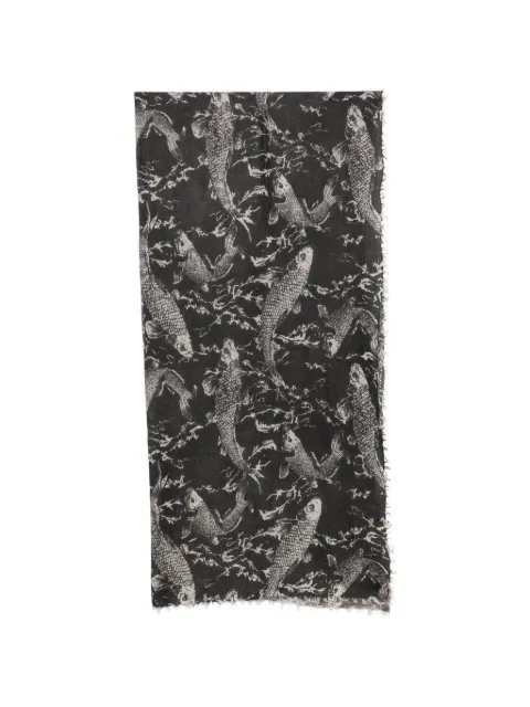 MOULETA mascada deshilachada con peces estampados