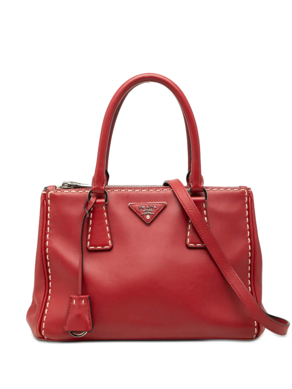 Prada Pre-Owned 2010-2026 Small City Calf Hand Stitched Galleria Double Zip satchel - Red