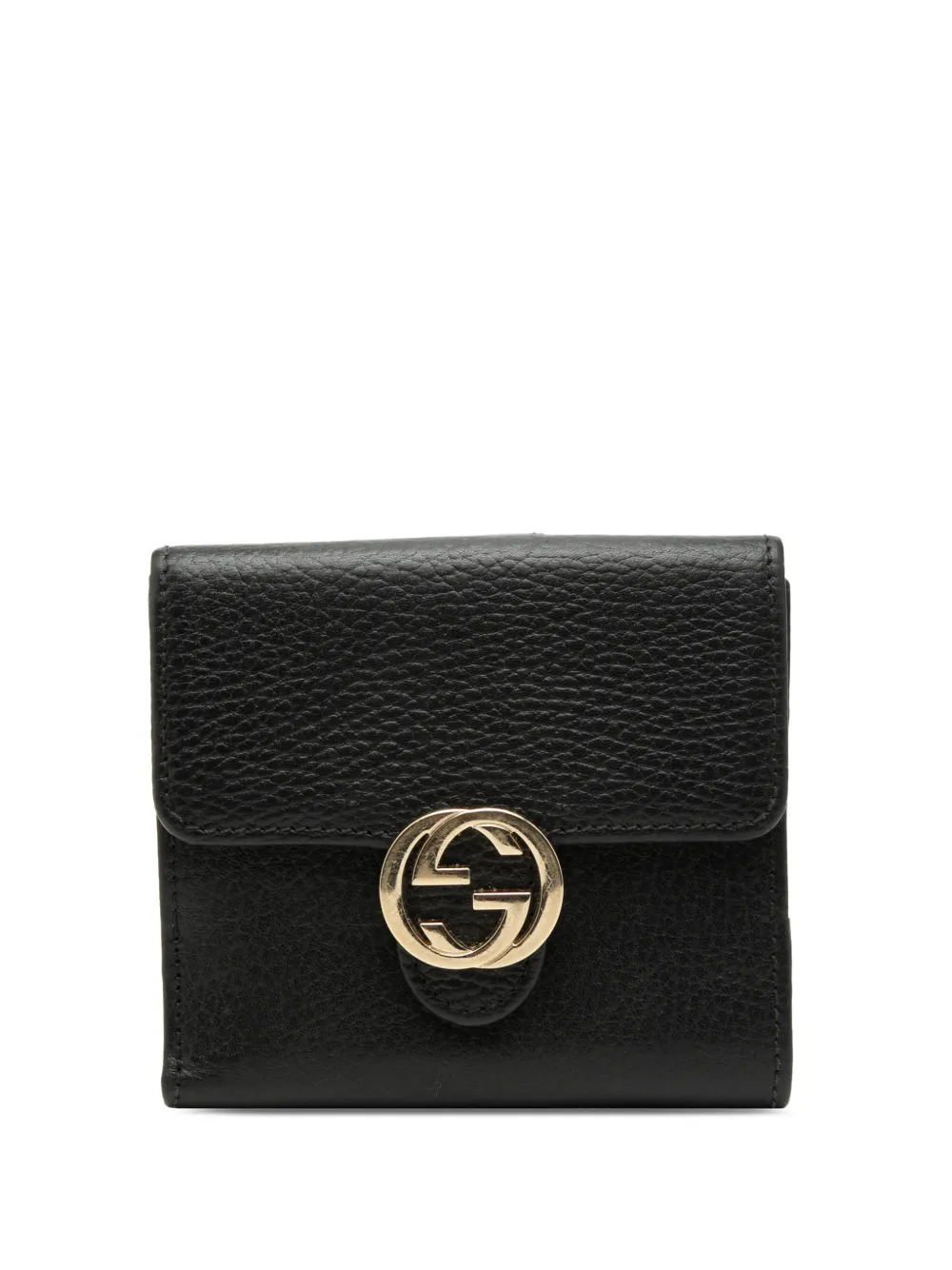 Pre-owned Gucci 2016-2026 Leather Interlocking G Wallet Small Wallets In Black