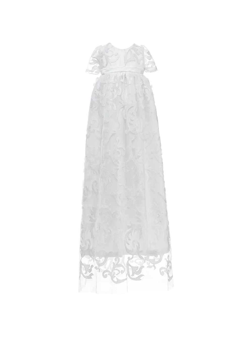 Tulleen lace-embroidered bonnet and christening dress set - Bianco