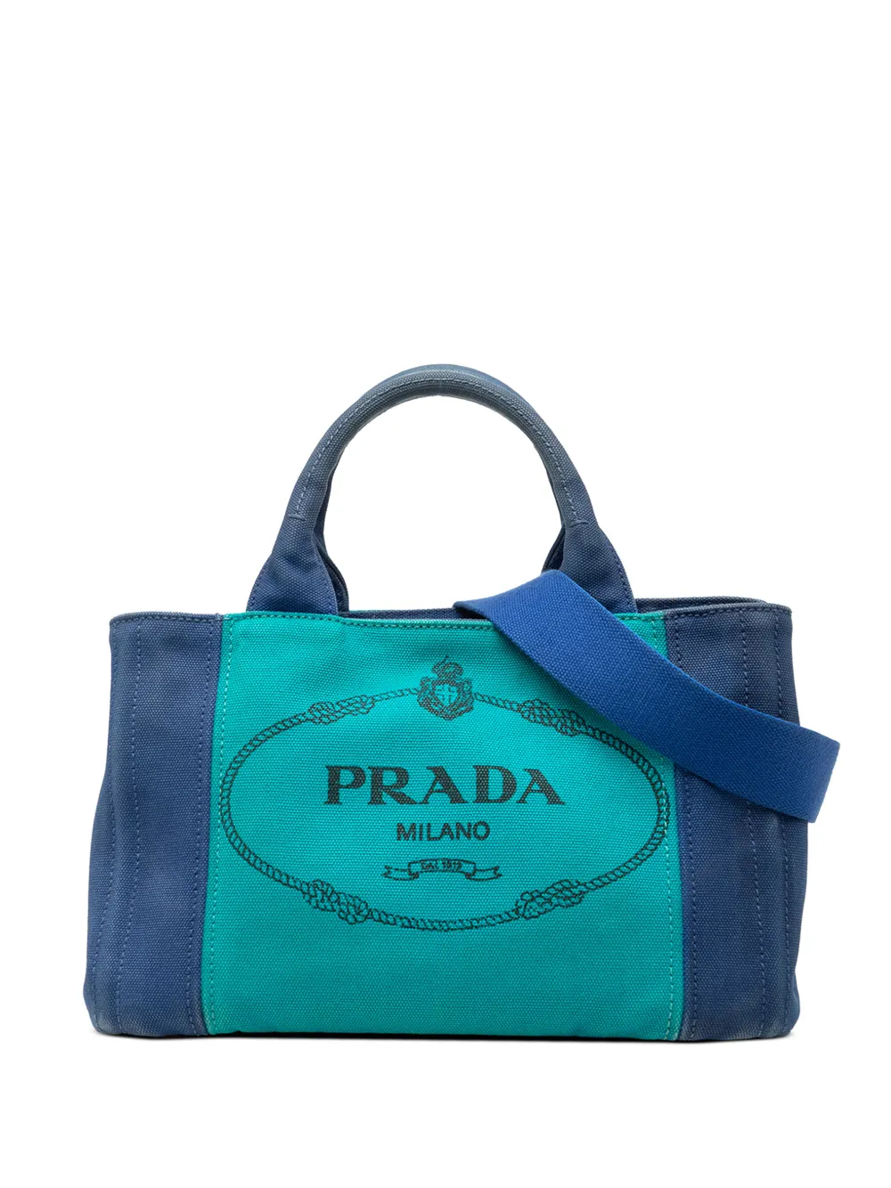 Prada Pre-Owned 2013-2025 Small Bicolor Canvas Canapa Logo satchel - Blu