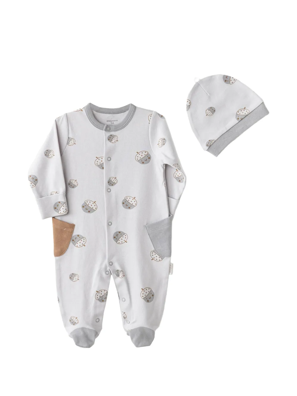 Andywawa Cozy Crumbs beanie hat and babygrow set - Grau