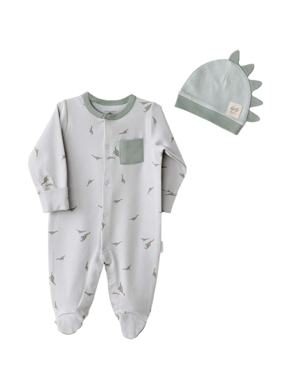 Andywawa dinosaur-print beanie hat and babygrow set - Grau