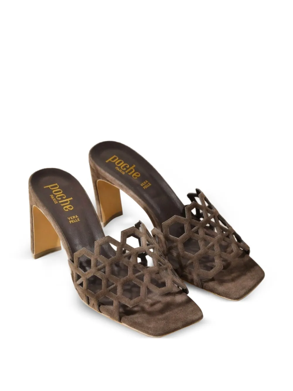 Poche Paris Sandalen met blokhak en uitgesneden details Bruin