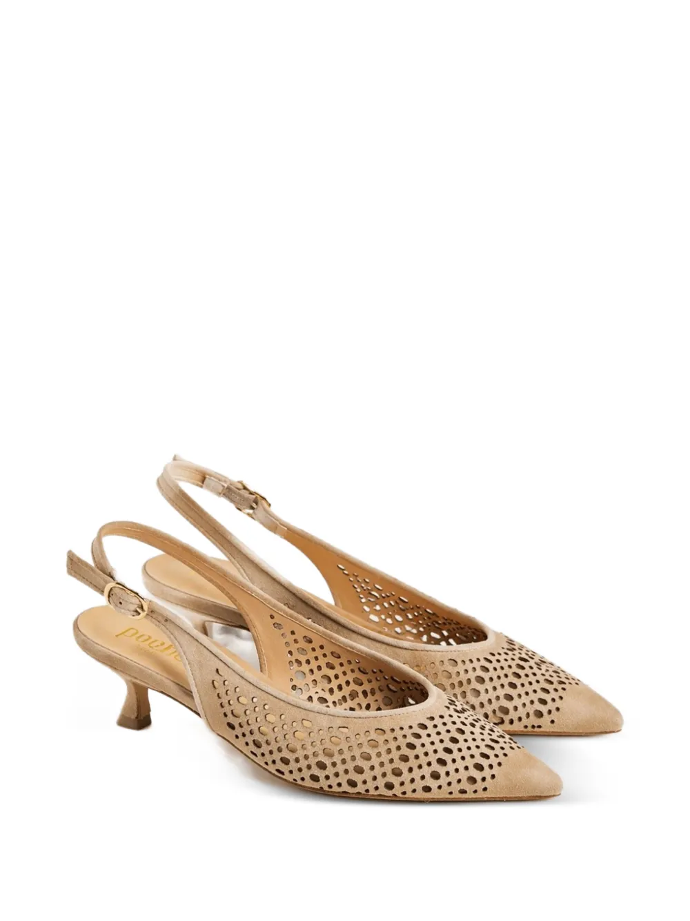 Poche Paris Slingback pumps met geperforeerde details Beige