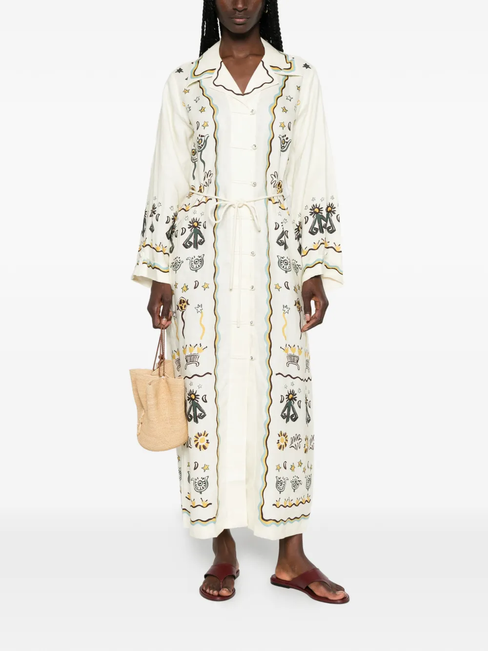 ALEMAIS Sun Dancer blousejurk met gestrikte taille Beige