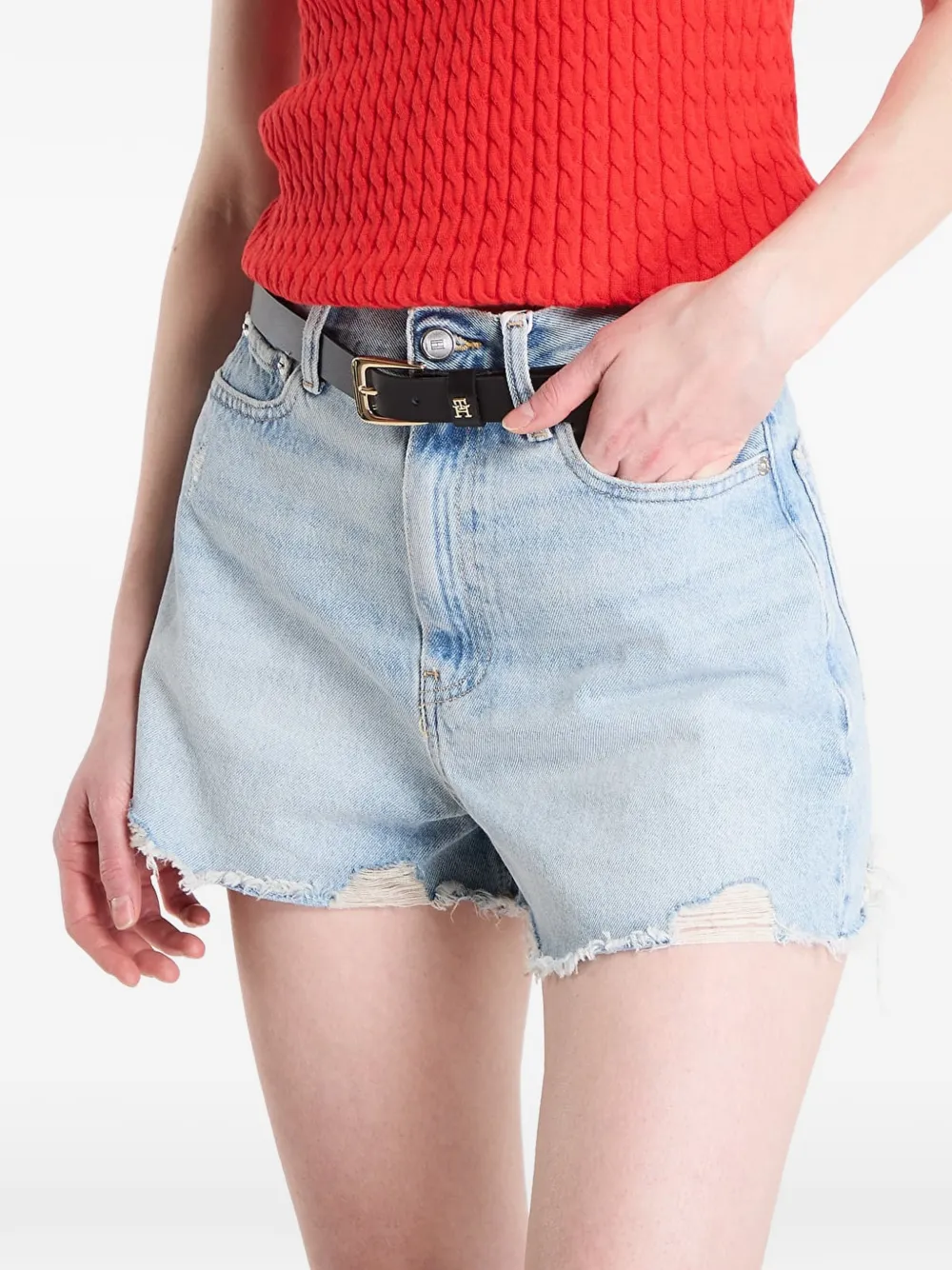 Tommy Hilfiger Gerafelde shorts met franje afwerking Blauw