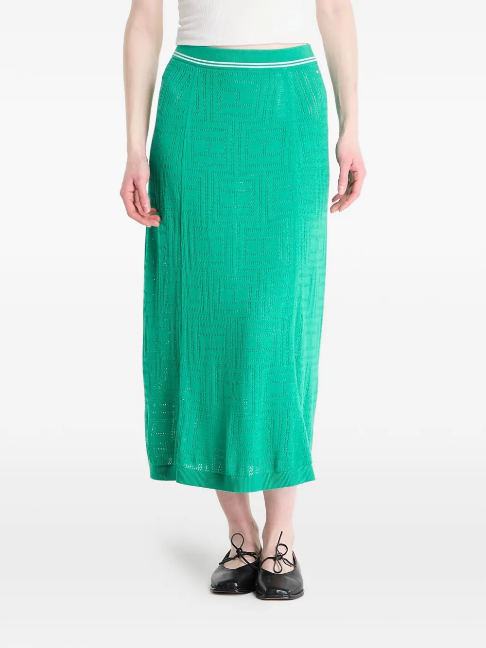 Tommy Hilfiger monogram-knit striped-trim skirt - Verde