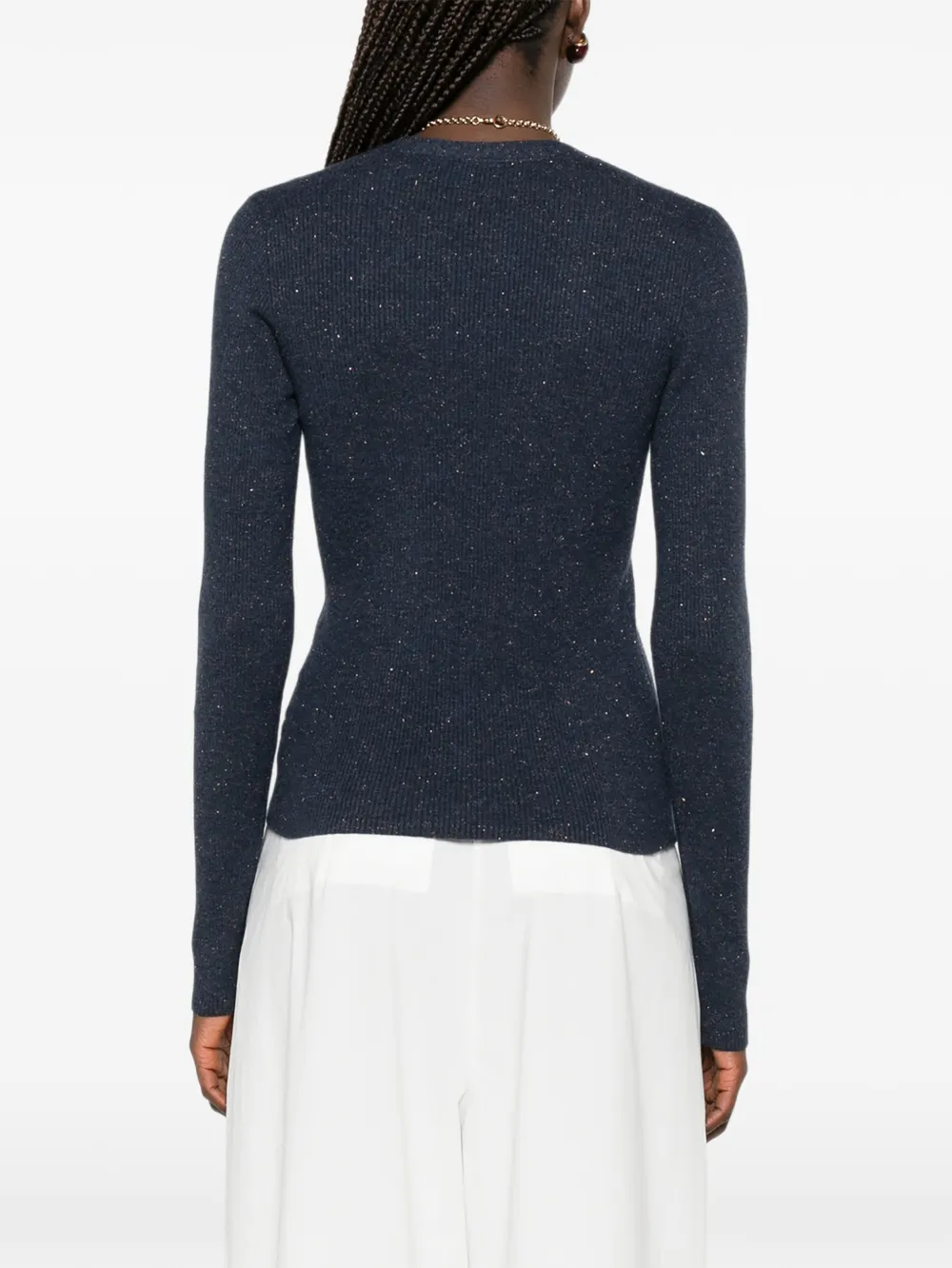 Brunello Cucinelli Ribgebreid vest verfraaid met pailletten Blauw