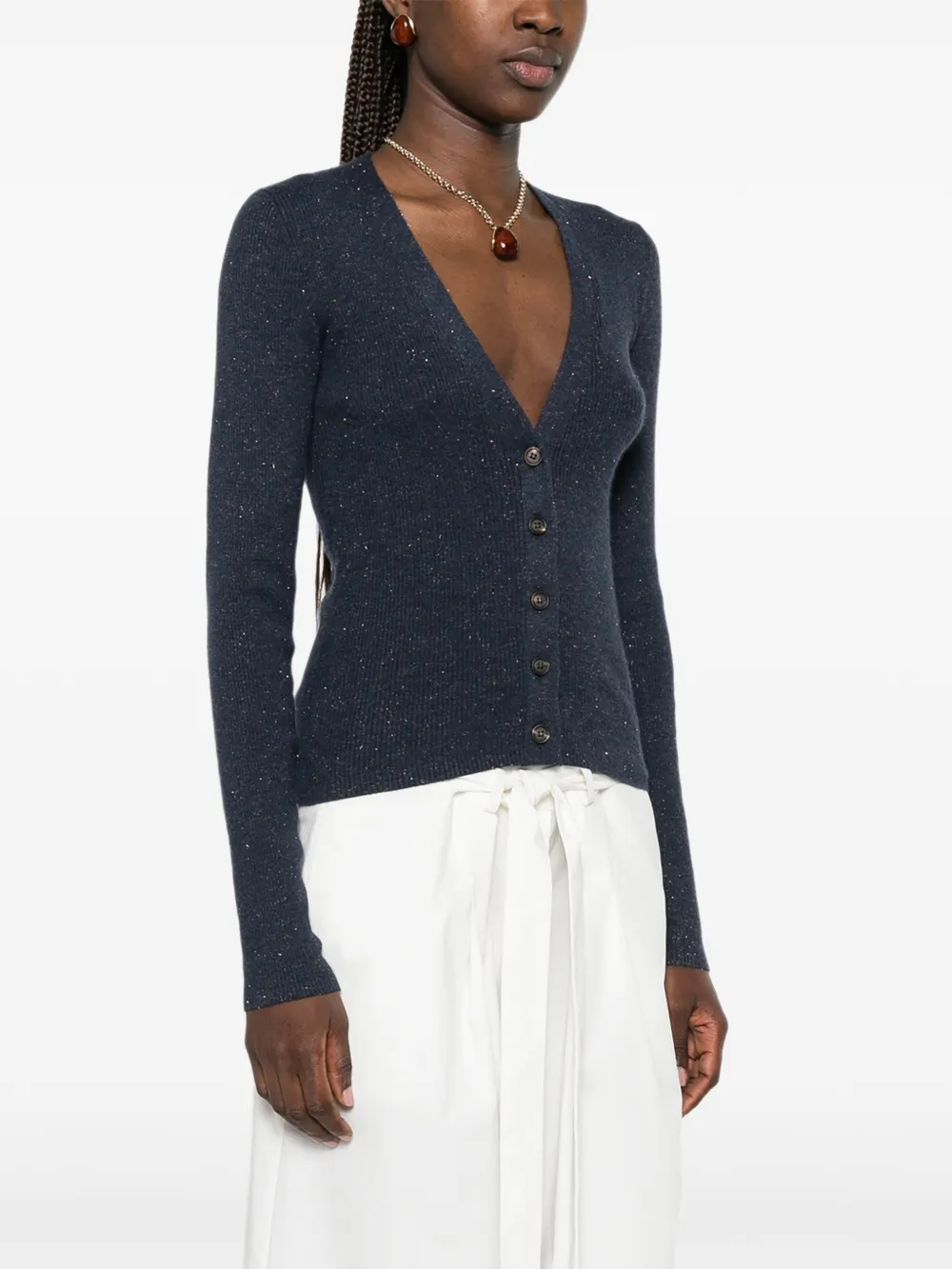 Brunello Cucinelli Ribgebreid vest verfraaid met pailletten Blauw