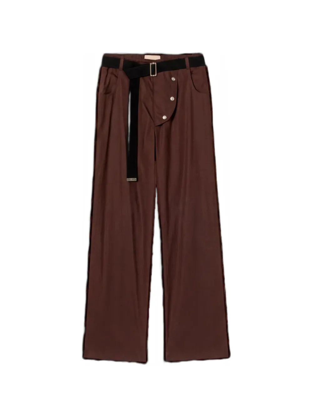 Plan C Light Parachute Belted Asymmetric-front Trousers In Brown
